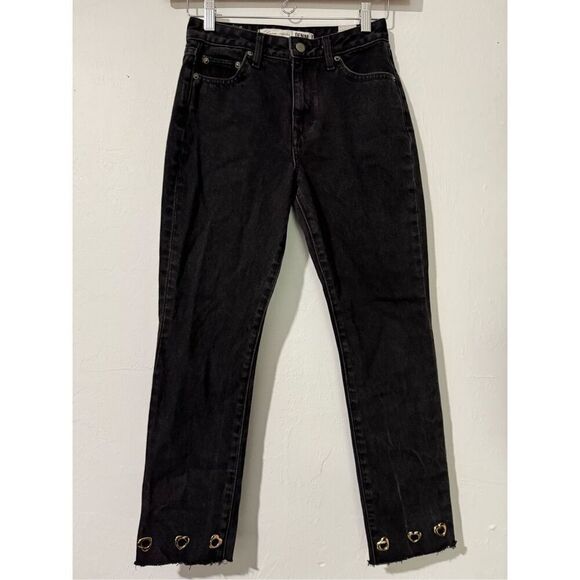 Lovers + friends black charcoal heart gem on cufffs jeans 25 - Picture 1 of 8